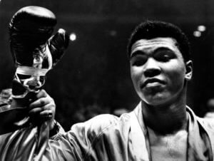 Cassius Clay (later Muhammad Ali)  after defeating Doug Jones in close heavyweight bout, in Madison Square Garden